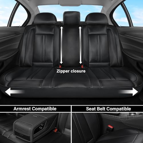 Coverado Leather Car Seat Covers Full Set & Carbon Fiber, Waterproof and Durable All Weather Protector, Universal Fit for SUV, Pickup Truck, Sedan, Automotive Vehicle Interior, Black - Image 6