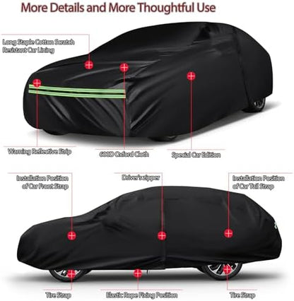 16-Layer 600D Heavy Duty All Weather Car Cover, Waterproof UV Snow Dust Scratch Resistant Universal Full Cover for MPV 199"-210"/ 16.5-17.5 ft Outdoor Indoor Black - Image 2