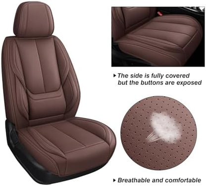 MINGBRON Car Seat Covers Full Set, Car Seat Cover Lumbar Support, Car Seat Protector Waterproof, Nappa Leather Car Seat Cushion, Front Seats and Back Fit for Most Cars Brown - Image 6
