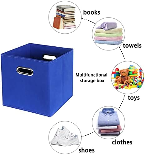 Dark Blue Fabric Storage Bins, Set of 3, 11x11x11, Foldable Cube Bins for Cloth or Accessory Storage - Image 3