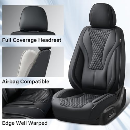 Coverado Waterproof Nappa Leather Car Seat Covers Full Set, 5-Seat Car Seat Protector, Front & Rear Cushions Fit for Most Sedans, SUVs,Trucks，Black - Image 4