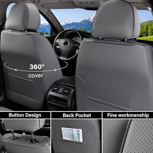 Coverado Car Seat Cover Full Set, Gray Seat Covers Front Seats Back Seat Covers, Nappa Leather Waterproof, Car Seat Cushion, Car Seat Protector Universal Fit Most Cars - Image 2
