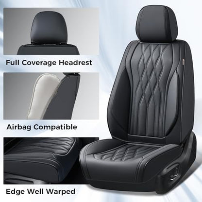 Coverado Front Seat Covers, Car Seat Protector, Waterproof Nappa Leather Cushion, Fit for Most Sedans SUV Pick-up Truck-Black - Image 2