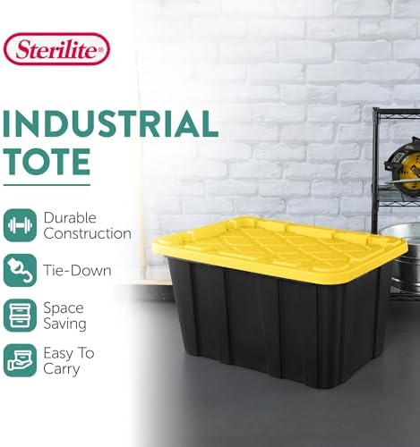 Sterilite Industrial Storage Tote with Lids for Garage, 27 Gallon, 12-Pack - Image 3