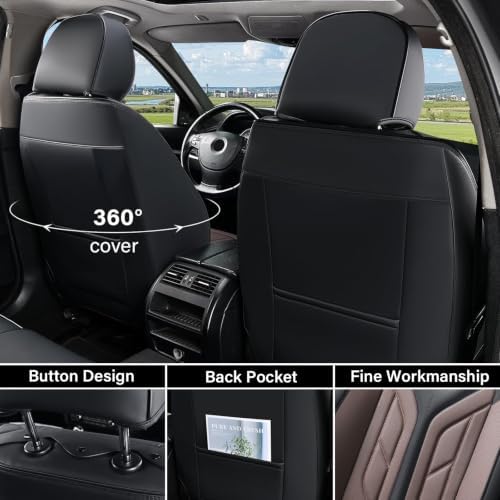 Coverado Car Seat Covers Full Set, Automotive Seat Covers Car Seat Protector Car Seat Cushion, Waterproof Leather Seat Covers for Cars, Universal Fit for Most Sedans SUV Pick-up Truck(Black&Coffee) - Image 2