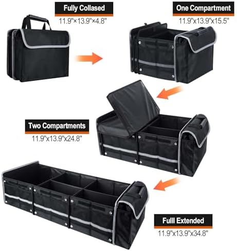 AOPHY Car Trunk Organizer with Insulated Cooler Bag, Foldable & Waterproof Storage Organizer with Lid for SUV, Truck, Sedan - 4 Large Adjustable Compartments, Heavy Duty & Collapsible Design - Image 2