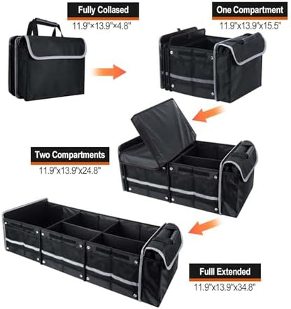 AOPHY Car Trunk Organizer with Insulated Cooler Bag, Foldable & Waterproof Storage Organizer with Lid for SUV, Truck, Sedan - 4 Large Adjustable Compartments, Heavy Duty & Collapsible Design - Image 2