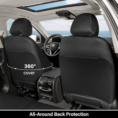 Coverado Car Seat Covers, Front Seat Covers for Car, Leather Seat Covers Waterproof Car Seat Protectors Universal Fit for Most Cars SUV Trucks (Black-White) - Image 3