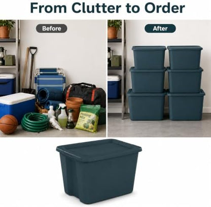 18 Gal Storage Bin with Snap-On Lid, Stackable Plastic Tote, Teal - Image 5