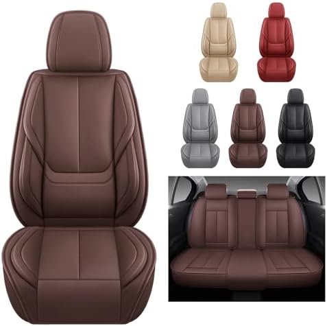 MINGBRON Car Seat Covers Full Set, Car Seat Cover Lumbar Support, Car Seat Protector Waterproof, Nappa Leather Car Seat Cushion, Front Seats and Back Fit for Most Cars Brown - Image 5