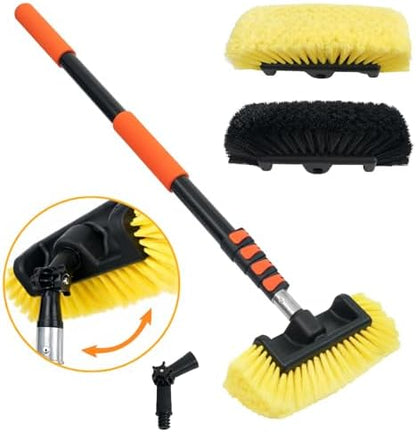 12FT Car Wash Brush with Long Handle Telescoping Extension Pole Angle Adapter with 12" Soft and Hard Bristle Scratch-Free for Cleaning Car Truck RV House Floor Window Roof Solar Panels by TOWBRUS