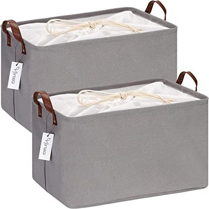 Hinwo 31L Large Canvas Storage Bin with Lid and Handles, 2-Pack by Hinwo
