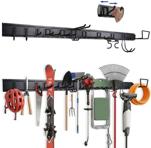 64 Inches Garage Tool Organizer Wall Mount, 920LBS Capacity Garden Tool Rack with Adjustable Hooks for Shovels, Rakes, Snowboard, Yard Tools & Men Gifts by Unknown