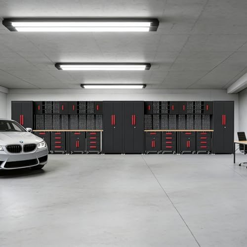 24Pcs Garage Cabinet Storage System, Heavy Duty Workshop Set, Red - Image 5