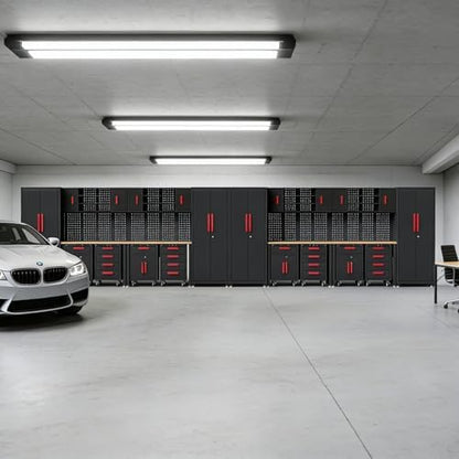 24Pcs Garage Cabinet Storage System, Heavy Duty Workshop Set, Red - Image 5