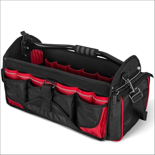 HAUTMEC 18.5" Heavy-Duty Tool Tote, 1680D Open Top Tool Bag with 39-Pockets, Rotating Steel Handle, Padded Shoulder Strap & Water-Resistant Base - HT0178 - Image 6