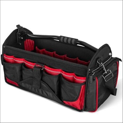 HAUTMEC 18.5" Heavy-Duty Tool Tote, 1680D Open Top Tool Bag with 39-Pockets, Rotating Steel Handle, Padded Shoulder Strap & Water-Resistant Base - HT0178 - Image 6
