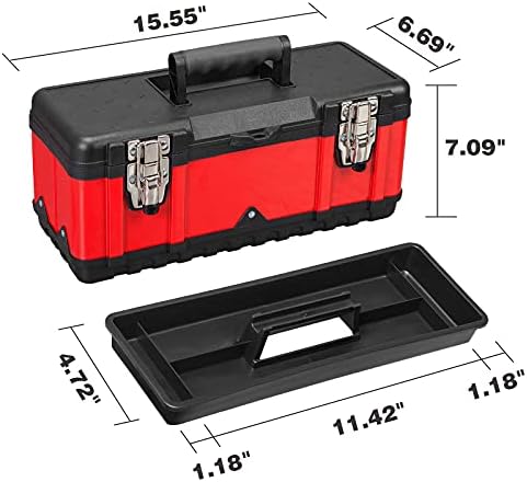 Jack Boss Tool Box 15.5 Inch Small Portable Tool Organizer Box with Built-in Short Non-slip Handle Car Box with Removable tray - Image 6