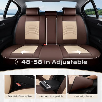 Coverado Seat Covers for Cars, 5 Seats Seat Covers Full Set, Faux Leather Seat Covers for Cars, Automotive Seat Covers Universal Car Seat Protector Seat Cushion Fit for Most Cars Trucks, Coffee&Beige - Image 6