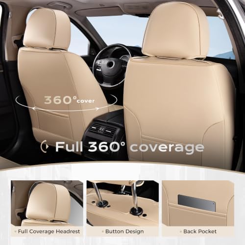Coverado Car Seat Covers Front, Seat Covers for Cars, Waterproof 2-Pack Car Seat Cushions, Leather Carseat Seat Protectors, Universal Seat Covers Fit for Most Sedans SUV Pick-up Trucks(Beige&Coffee) - Image 3