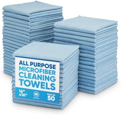 Microfiber Wholesale 16" x 16" All Purpose Towels - 50 Pack - Reusable Wash Cloths, Dust, Kitchen, Car, Shop Rags for Cleaning (Blue) by MicrofiberWholesale