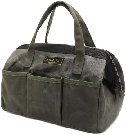 13-inch Tool Bag, Heavy Duty Wide Mouth Water-Resistant Tool Bag, Tool Tote with Handle for Tools, Wrenches, Screwdrivers (13 X 7 X 9 inch) | ArmyGreen by Unknown
