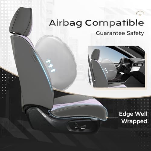 Coverado Car Seat Covers Full Set, Seat Covers for Cars, Waterproof Leather Automotive Seat Cover, Universal Car Interior Protectors Cushion for Most Cars Gray_Pruple - Image 5