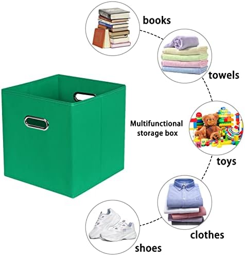 Green Foldable Storage Bins, 11x11x11, Set of 3, (Fabric Cube Organizer with Handle, for Cloth or Accessory Storage) - Image 3