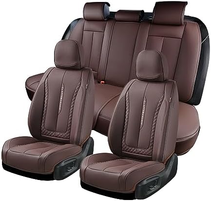 Coverado Car Seat Cover Full Set, Brown Seat Covers Front Seats Back Seat Covers, Nappa Leather Waterproof, Car Seat Cushion, Car Seat Protector Universal Fit Most Cars by COVERADOAUTO