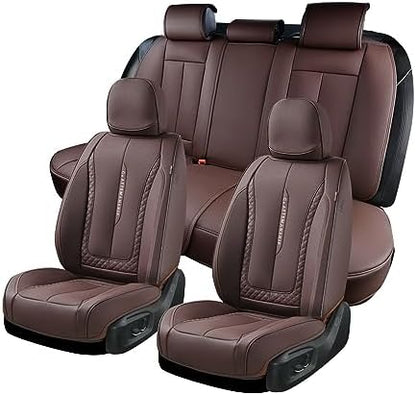 Coverado Car Seat Cover Full Set, Brown Seat Covers Front Seats Back Seat Covers, Nappa Leather Waterproof, Car Seat Cushion, Car Seat Protector Universal Fit Most Cars by COVERADOAUTO
