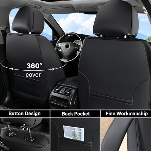 Coverado Waterproof Nappa Leather Car Seat Covers, Automotive Fullset Seat Covers, 5 Seat Car Seat Cushion & Seat Protector, Black&Beige Front and Rear Covers Universal Fit for Most Cars, SUVs, Trucks - Image 3