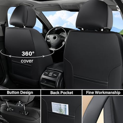 Coverado Waterproof Nappa Leather Car Seat Covers, Automotive Fullset Seat Covers, 5 Seat Car Seat Cushion & Seat Protector, Black&Beige Front and Rear Covers Universal Fit for Most Cars, SUVs, Trucks - Image 3