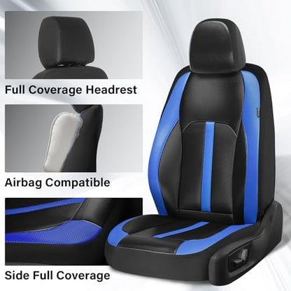 Coverado Leather Car Seat Covers Front Seats & Carbon Fiber, Waterproof and Durable All Weather Protector, Universal Fit for SUV, Pickup Truck, Sedan, Automotive Vehicle Interior, Black&Blue - Image 3