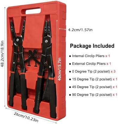 8MILELAKE Heavy Duty Circlip Pliers,16" Snap Ring Pliers Set External and Internal Pliers, Straight, 45°90° Tips - Image 2