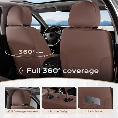 Coverado Front Seat Covers, Luxury Faux Leather Durable Anti-Scratch Cushions, Universal Fit for Cars, SUVs, Pickups, Waterproof Automotive Seat Covers, Car Accessories – Brown - Image 3