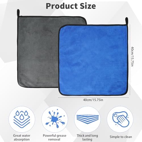 24 Pcs Microfiber Cleaning Towels 15.75 Inch Auto Detailing Absorbent Towels 800 GSM Thick Plush Microfiber Cleaning Cloth Dusting Cloth for Kitchen Window Cars (Grey and Blue) - Image 5