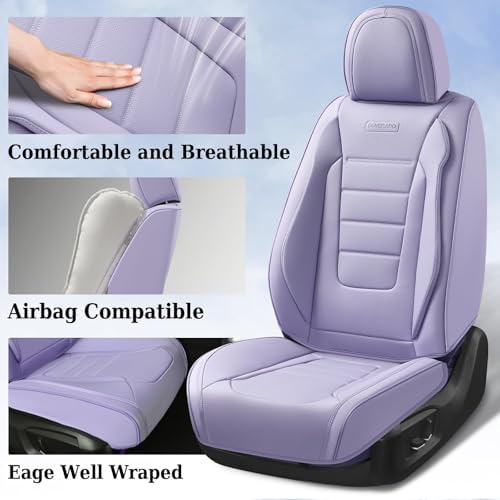 Coverado Car Seat Covers Front, Seat Covers for Cars, Waterproof Car Seat Cushions, 2-Pack Leather Carseat Seat Protectors, Universal Seat Covers Fit for Most Sedans SUV Pick-up Trucks(Purple) - Image 5
