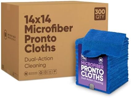 Microfiber Wholesale Pronto Cloths, Dual-Sided Microfiber Cleaning Towels, Soft Plush & Scrub Cloths for Dusting, Scrubbing, Kitchen, Windows & Car Detailing, Absorbent Bulk 300-Pack Blue by MicrofiberWholesale