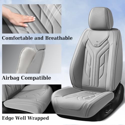 Coverado Car Seat Covers Full Set, Automotive Seat Covers Car Seat Protector Car Seat Cushion, Waterproof Leather Seat Covers for Cars, Universal Fit for Most Sedans SUV Pick-up Truck((Grey) - Image 6