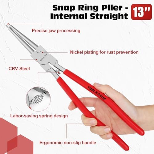 TOOLEAGUE 13" Large Snap Ring Pliers, Straight Internal Circlip Pliers,1 Pc - Image 2