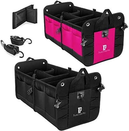 TRUNKCRATEPRO Save 15 per cent off bundle of 2 Car Trunk Organizer Multi-Compartment storage for men and women (Black and Pink) by TRUNKCRATEPRO