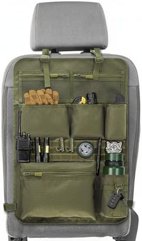 Tactical Car Seat Organizer with Multiple Pockets, MOLLE Panel System & Mesh Compartments, Durable Nylon ​Universal Vehicle Seat Back Storage with Cup Holder, Water-Resistant (Army Green)​ by Vanlutone
