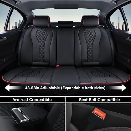 Coverado Automotive Seat Covers 5 Seats, Leather Seat Covers Fullset, Black Car Seat Covers, Luxury Car Seat Covers, Seat Cushion, Driver Seat Covers, Car Seat Protector Universal Fit Most Cars - Image 3