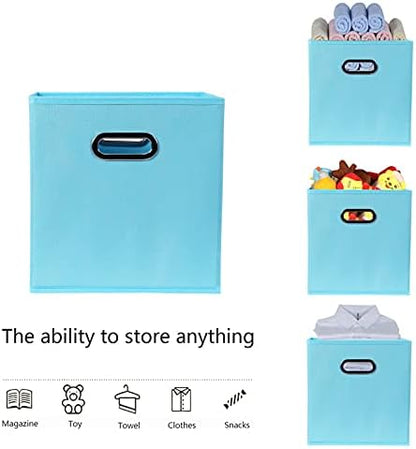 Yunkeeeper storage bins Cubes, Fabric Cube Organizer with Handle, Foldable Cube Bins for Cloth or Accessary Storage, 11x11x11, Set of 6, (Blue - Image 3