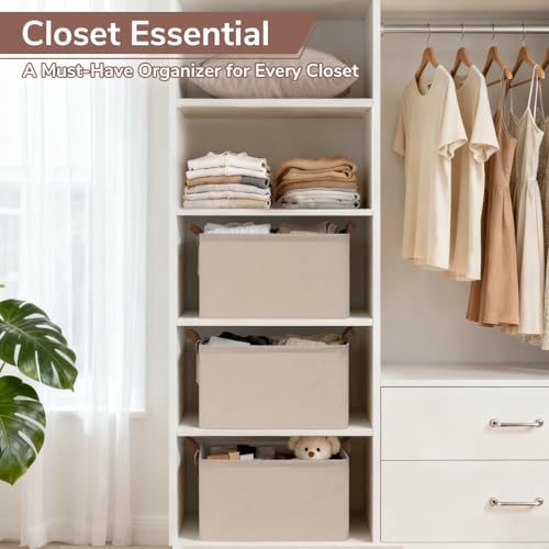 CHICVITA 4 Pack Large Fabric Storage Baskets for Shelves, 30L Brown - Image 2