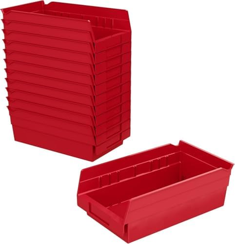 Akro-Mils 30130 Heavy Duty Plastic Shelf Bins, 12"x 6.5"x 4", Red, 12-Pk by Akro-Mils
