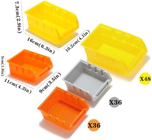 30-Bin Wall Mounted Storage Bins Kit, Tool Organizer Rack, Garage Hardware Organizer, Parts Storage Bins, DIY Combination 4 Set (Grey & Orange & Yellow Type) - Image 3