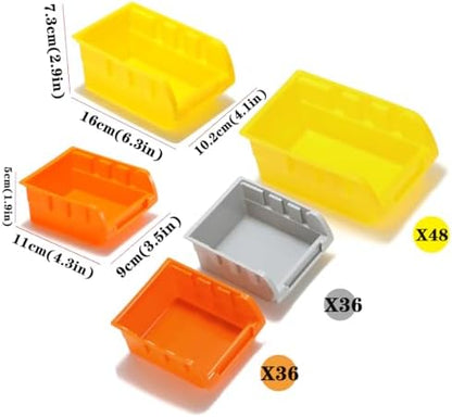 30-Bin Wall Mounted Storage Bins Kit, Tool Organizer Rack, Garage Hardware Organizer, Parts Storage Bins, DIY Combination 4 Set (Grey & Orange & Yellow Type) - Image 3