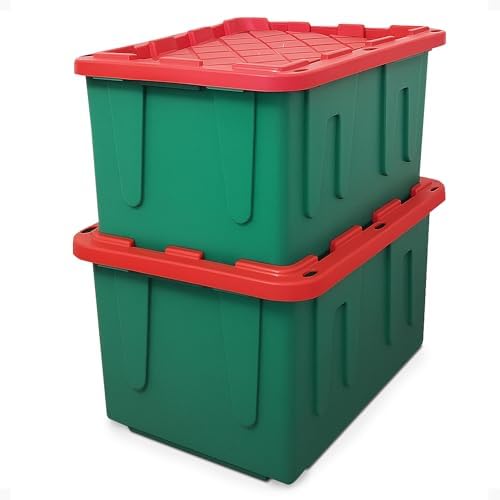 HOMZ Durabilt Plastic Storage Bins with Lids, 27 Gal, Red/Green, 2 Pack by Homz