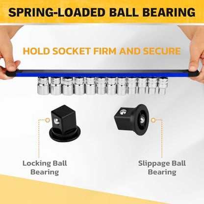 5-Piece Magnetic Socket & Bit Organizer Kit, 1/4" 3/8" 1/2" Heavy Duty Socket Holder Holds 40 Clips, Aluminum Sockets Rail for Tool Box Drawer, 1/4" Slidable Drill Bit Organizer Holds 80 Bits - Image 5